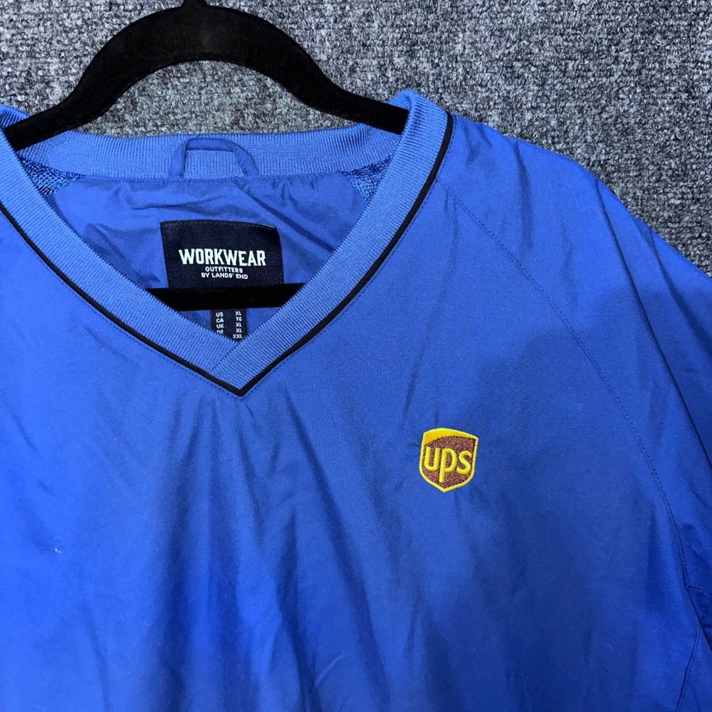 Lands End Workwear UPS Windshirt Pullover‎ Blue V-Neck Jacket Mens XL